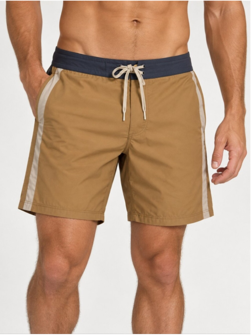 Faherty Sunwashed Board Shorts Men's Size 35 Tan Navy Swim Trunks 7"